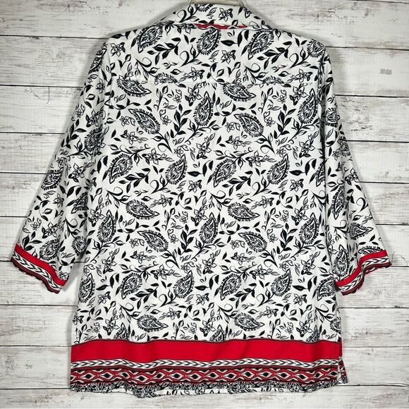 Foxcroft Wrinkle Free Cotton 3/4 Sleeve Tunic White Black Red Blouse Top 10 - Picture 3 of 9